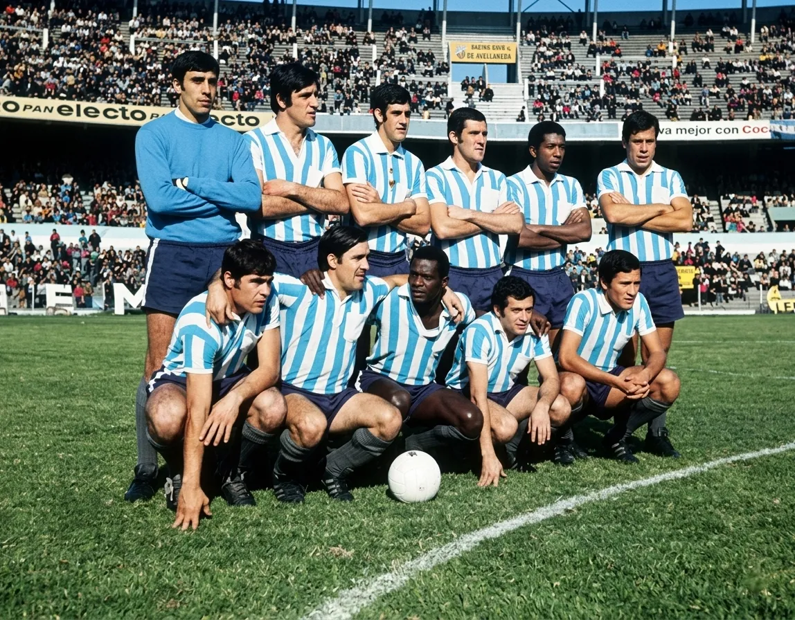 Equipo de Racing formado frente a la publicidad de Pan Electo